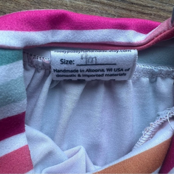 Rosey Posey Handmade Baby Girl Pink Striped Sleeveless Pull On Romper Size 9M - Picture 4 of 5
